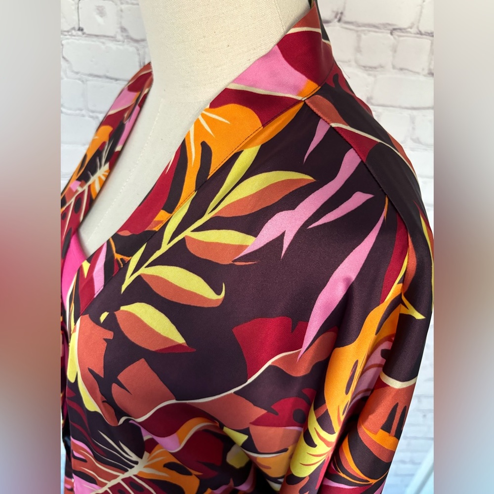 DR2 by Daniel Rainn Foliage Print Satin Kimono/Coverup--NWT--S/M - Picture 8 of 14